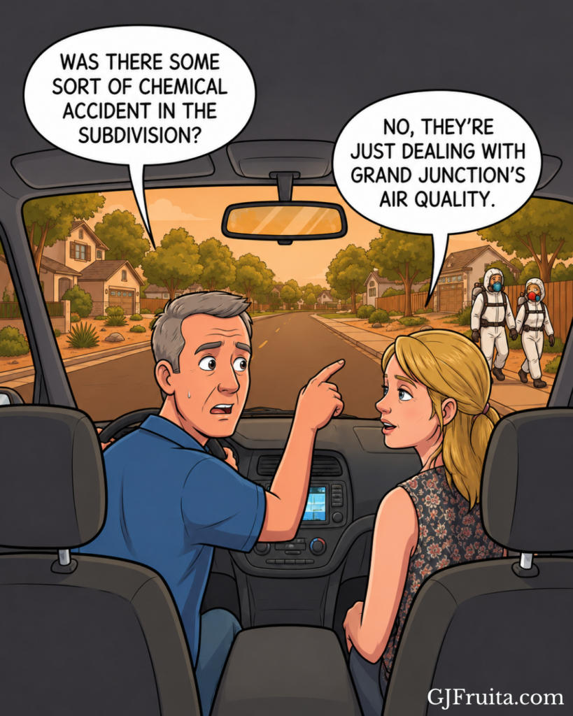 A cartoon poking fun at the bad air quality in Grand Junction due to the smoke and fires.